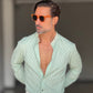 CAMICIA KOON VERDE ACQUA LINO E COTONE LAVORAZIONE TRAMATA 0046