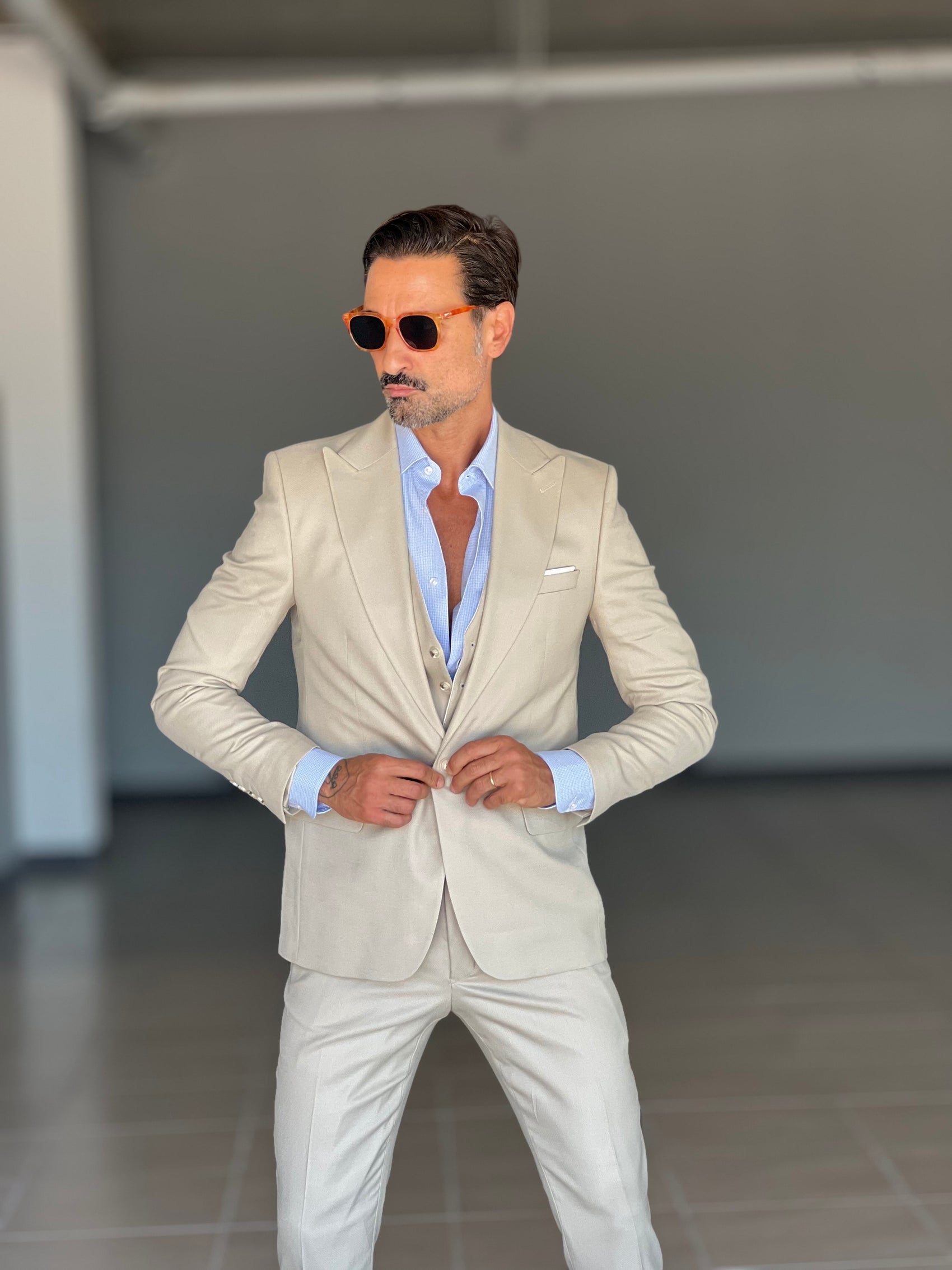 ABITO LANA E MISTI BEIGE 3 PEZZI GILET REVERSIBILE