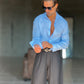 CAMICIA CELESTE COTONE EFFETTO LINO 279