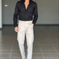 WHITE VISCOSE TROUSERS WITH REGULAR BOTTOM