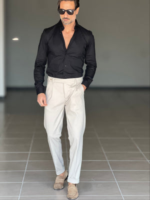 WHITE VISCOSE TROUSERS WITH REGULAR BOTTOM