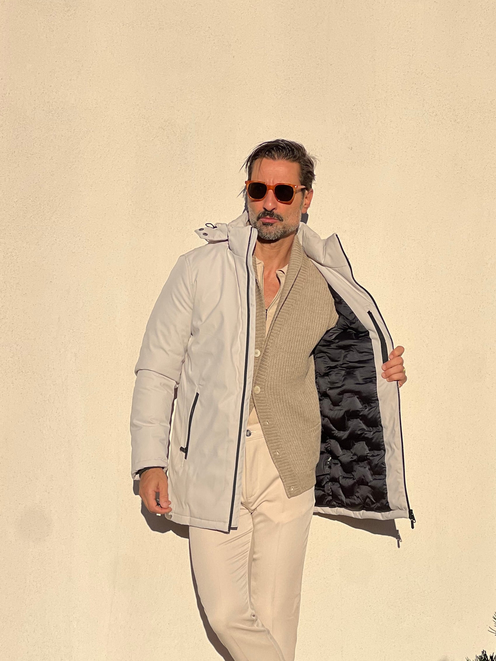 *PARKA HAPPER  ECRU'  TESSUTO TECNICO ZIP TERMOSALDATE