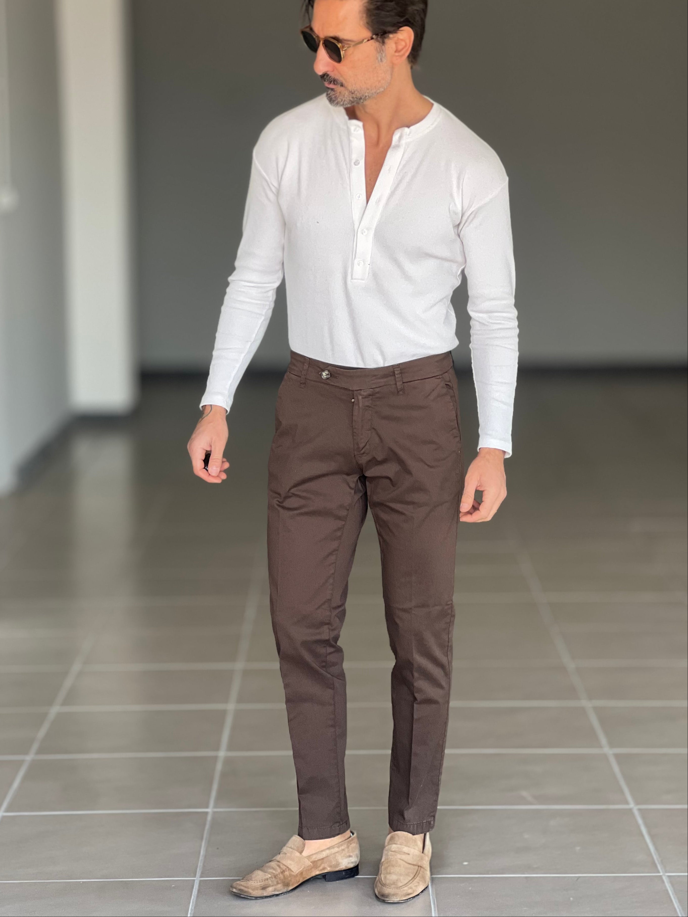 PANTALONE CIOCCOLATA  GABARDINE DI COTONE CAPRI