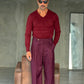 PANTALONE  PRUGNA PINCES VISCOSA  FONDO AMPIO  EFFETTO FLANELLA BATTUTA