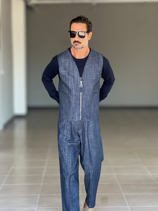 PANTALONE BLU FONDO AMPIO PETRO'
