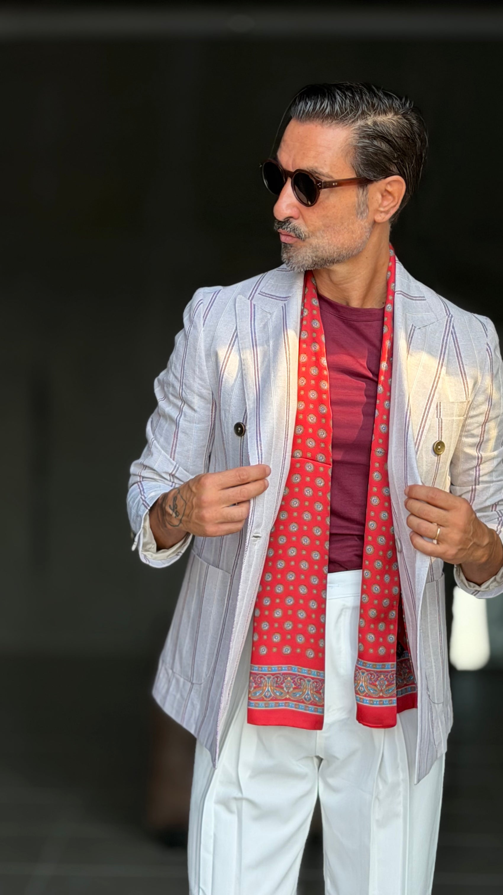 GIACCA DOPPIOPETTO BEIGE GESSATA BORDEAUX COTONE