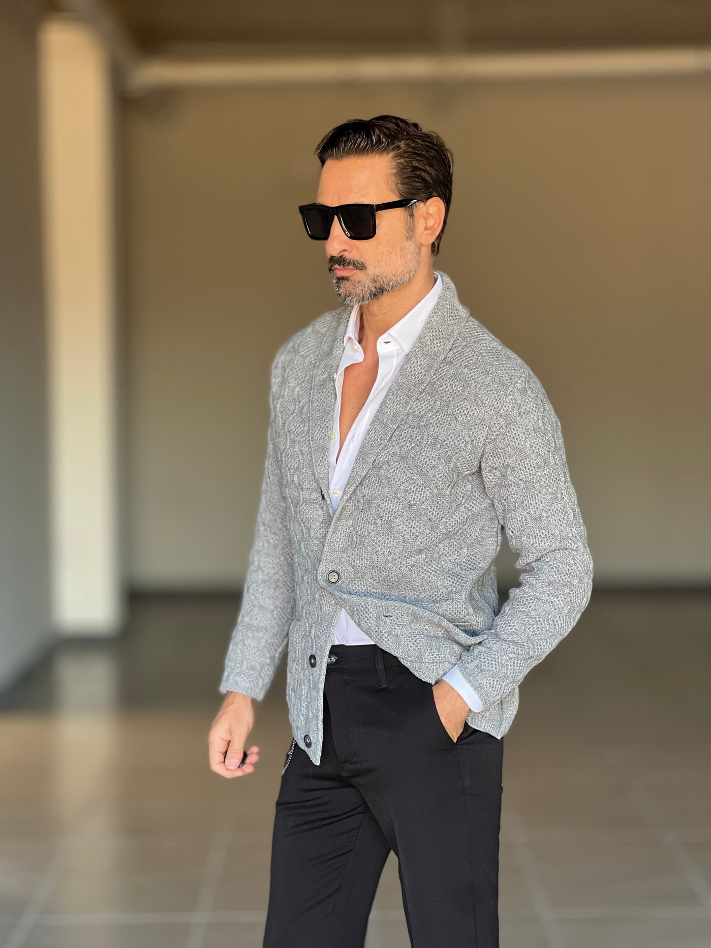 CARDIGAN GIACCA GRIGIO LAVORAZIONE A RILIEVO