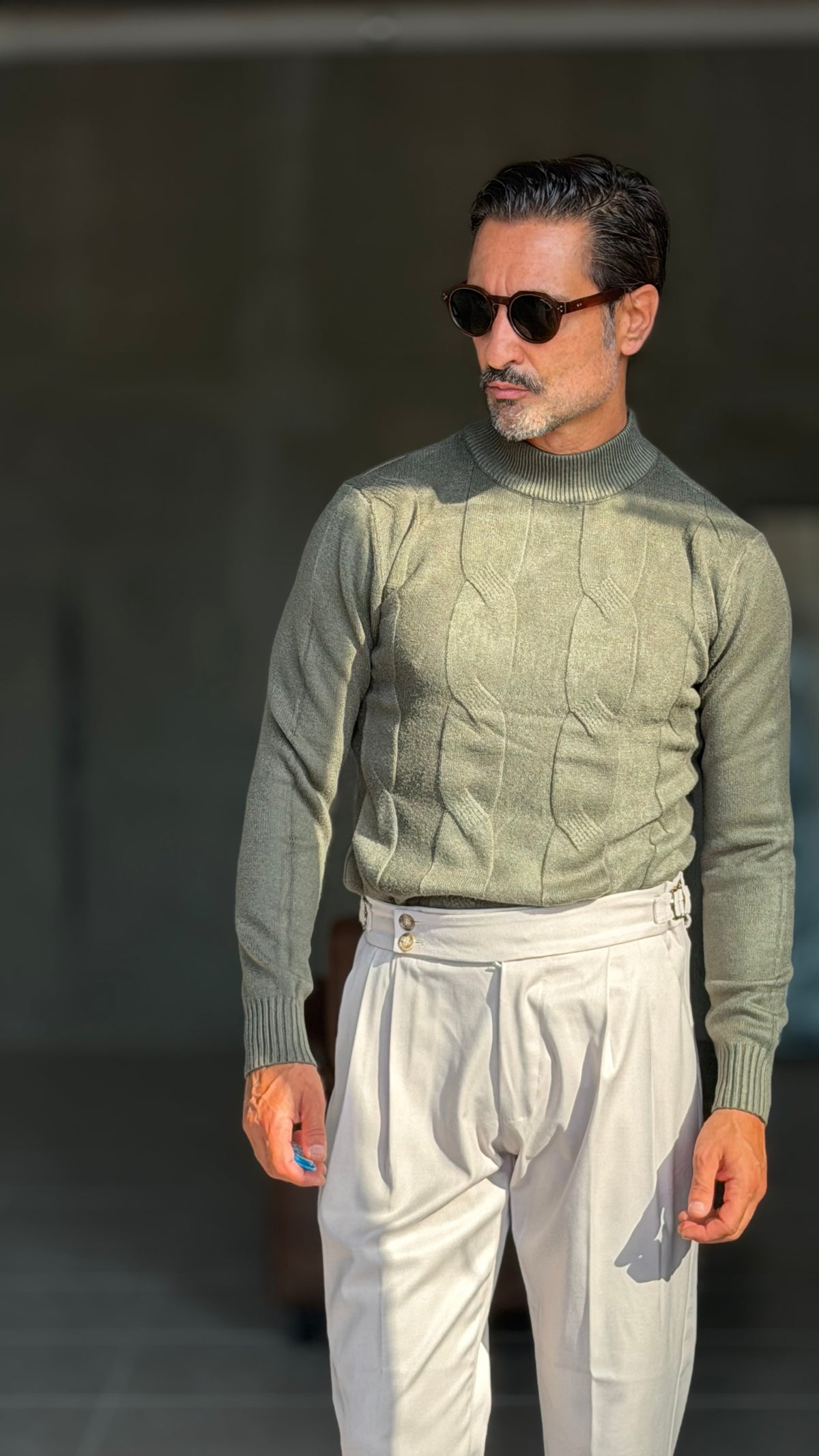 PULLOVER VERDE  MEZZO COLLO TRECCIA VISCOSA