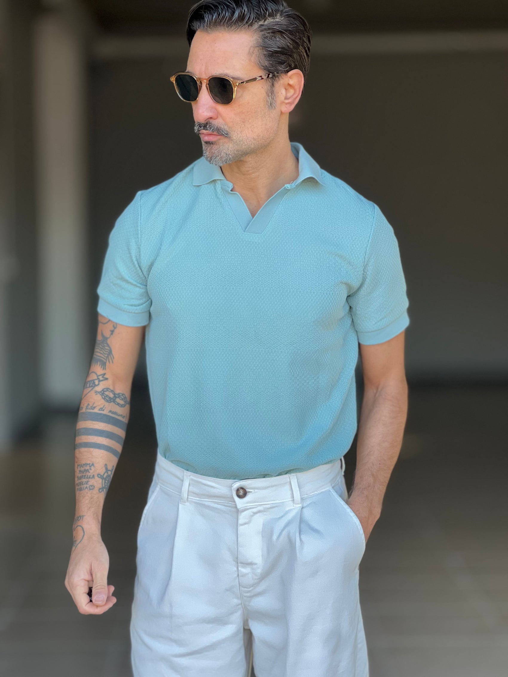 BLUE THREAD COTTON CREW NECK SWEATER