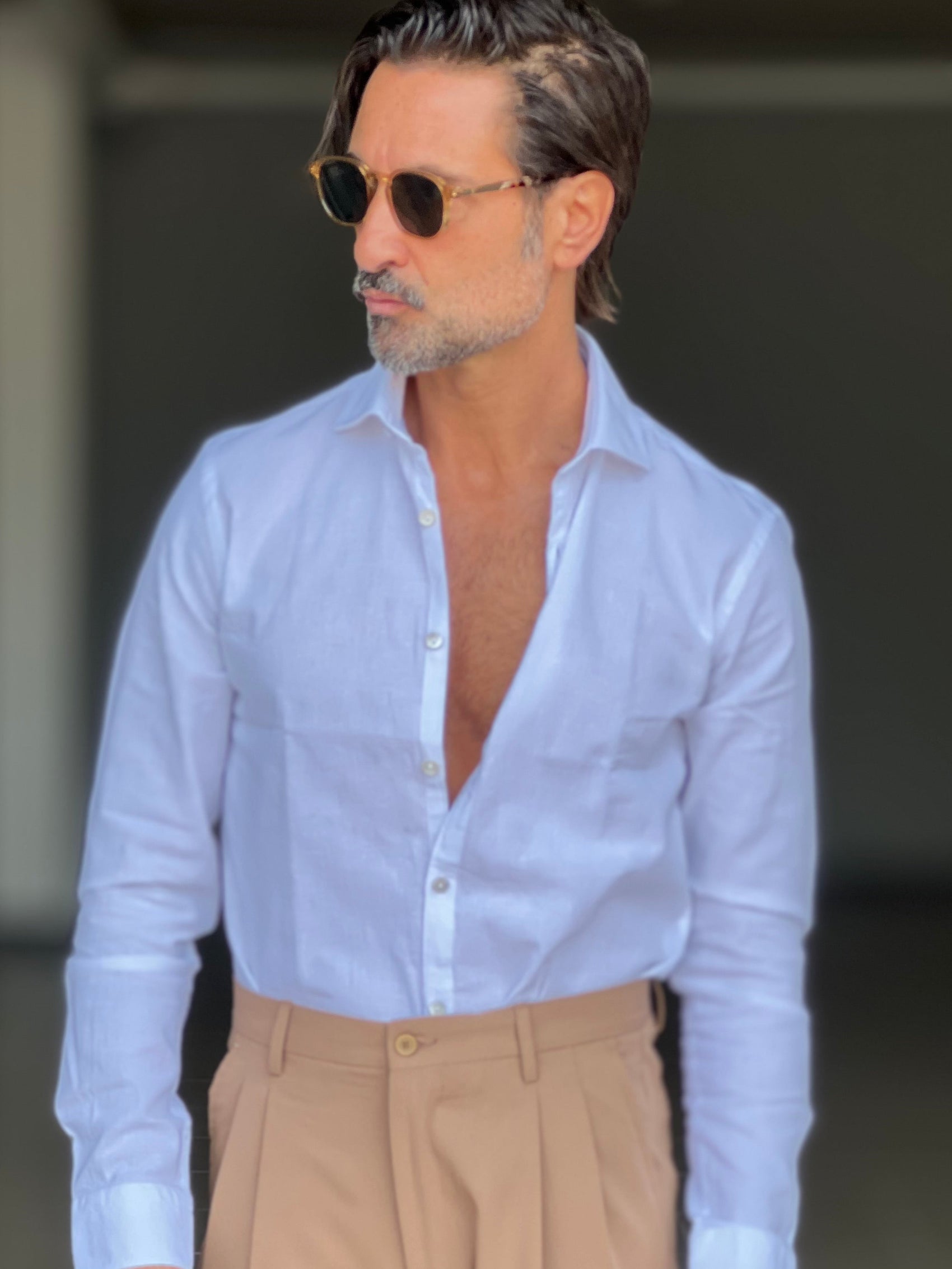 CAMICIA  BIANCA LINO E MISTI COLLO ITALIANO 558