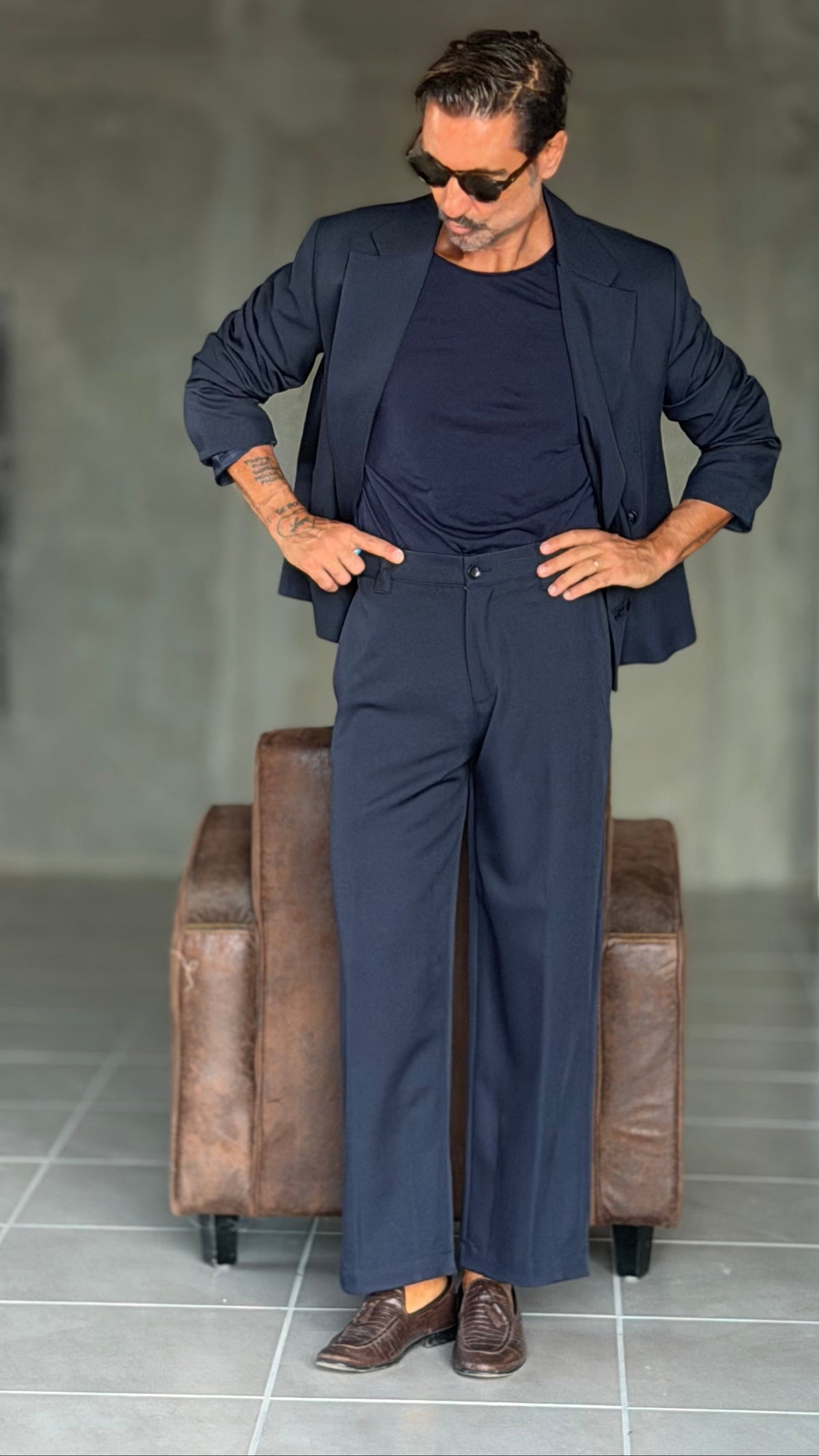 PANTALONE BLU FONDO AMPIO ALTATENSIONE 0100 ( ABBINABILE ALLA GIACCA CROP BLU 0100)