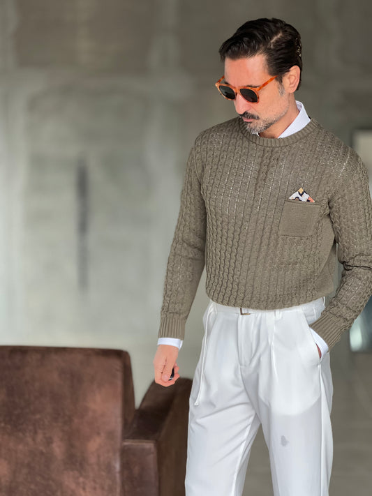 MAGLIA SALVIA  TRECCIA COTONE TASCHINO