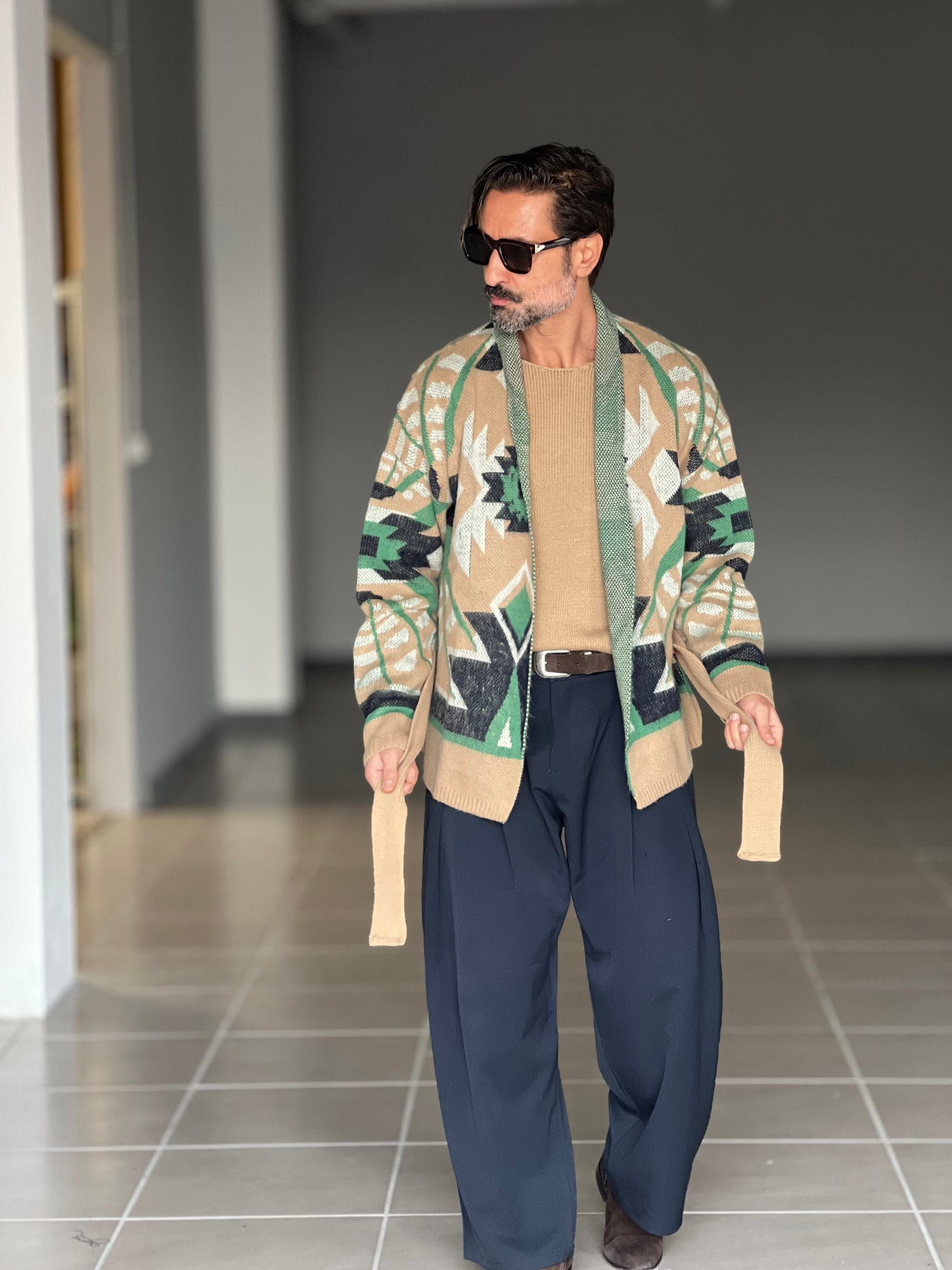 BEIGE COTTON OPEN CARDIGAN