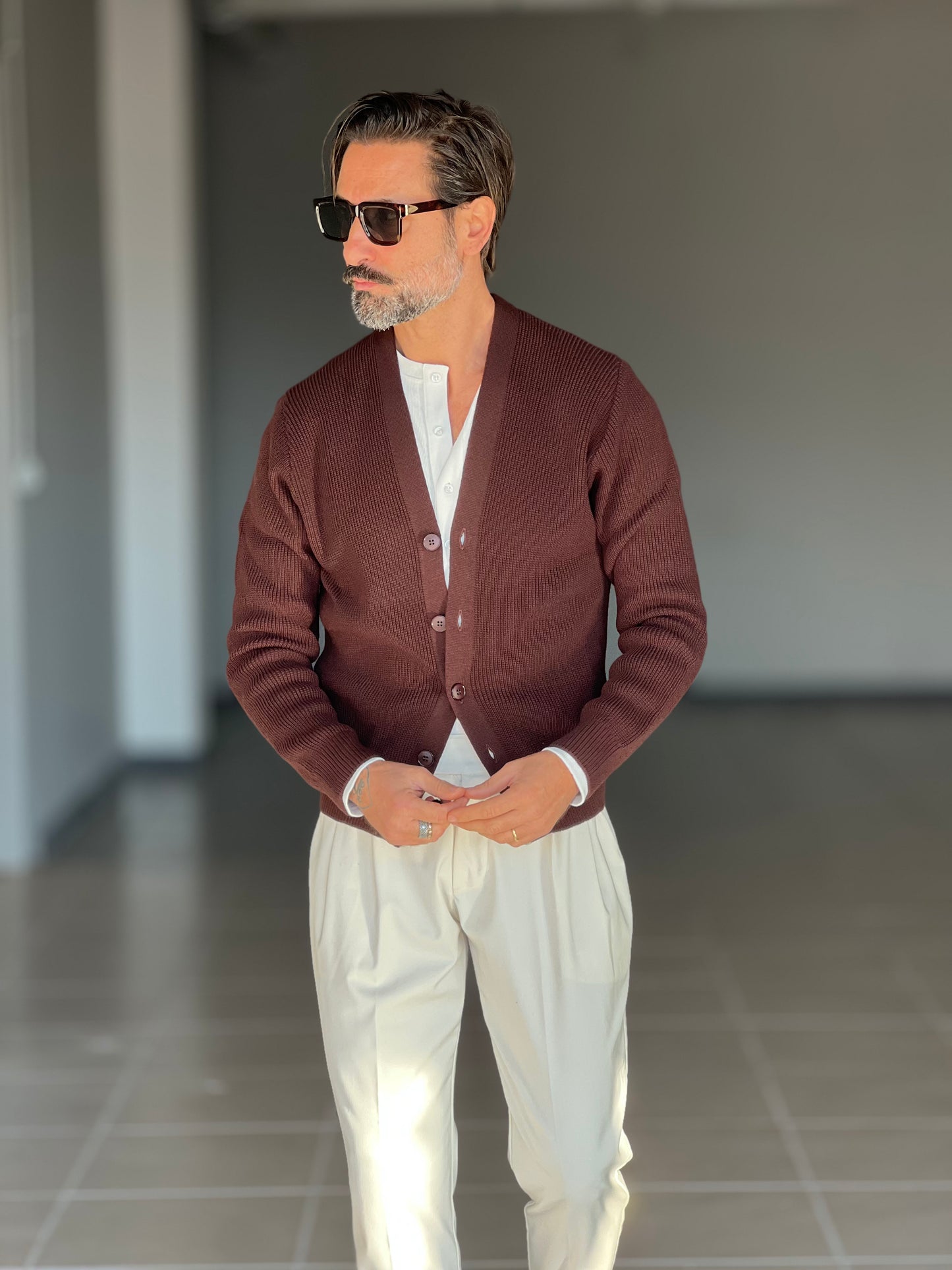 BEIGE COTTON OPEN CARDIGAN