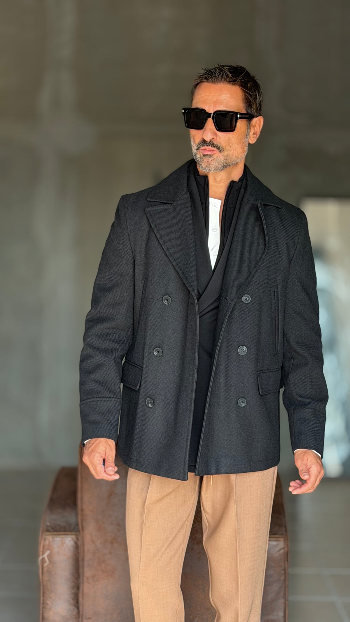 BLUE HIGH NECK COAT