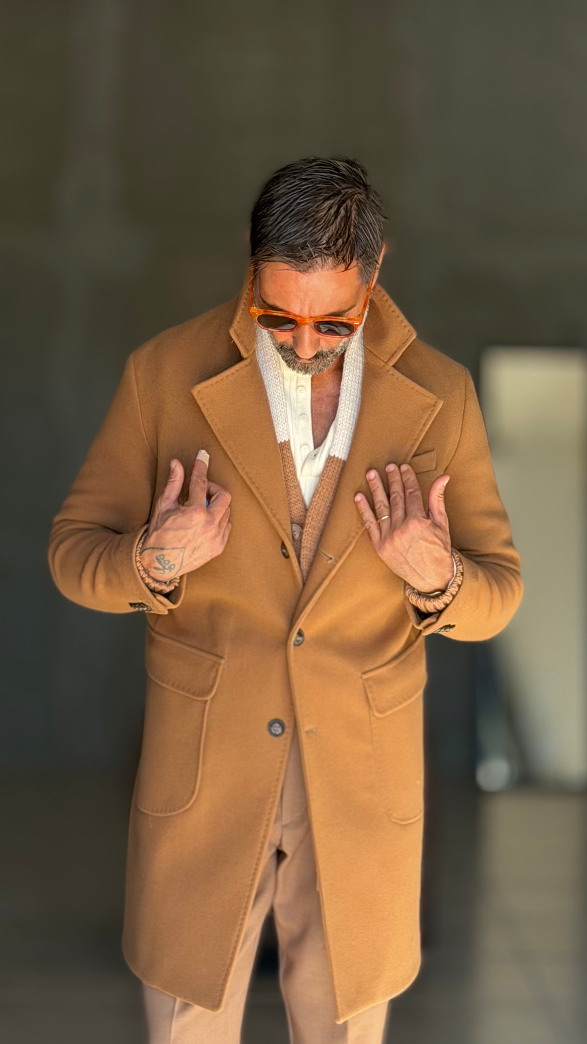 CAPPOTTO CAMMELLO EFFETTO PANNO  MONOPETTO SPALLONE E MARTINGALA 334