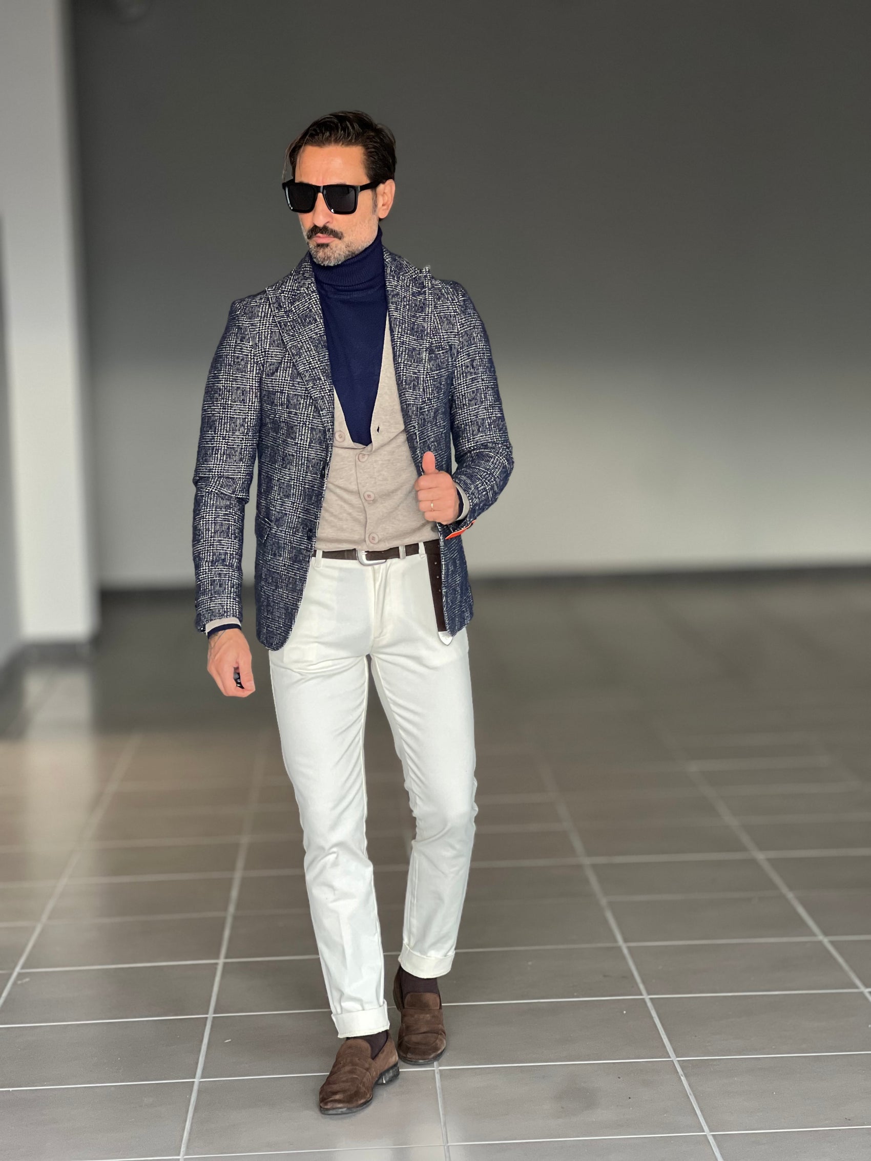 GIACCA TARTAN GRANDE  BLU E GRIGIO slim