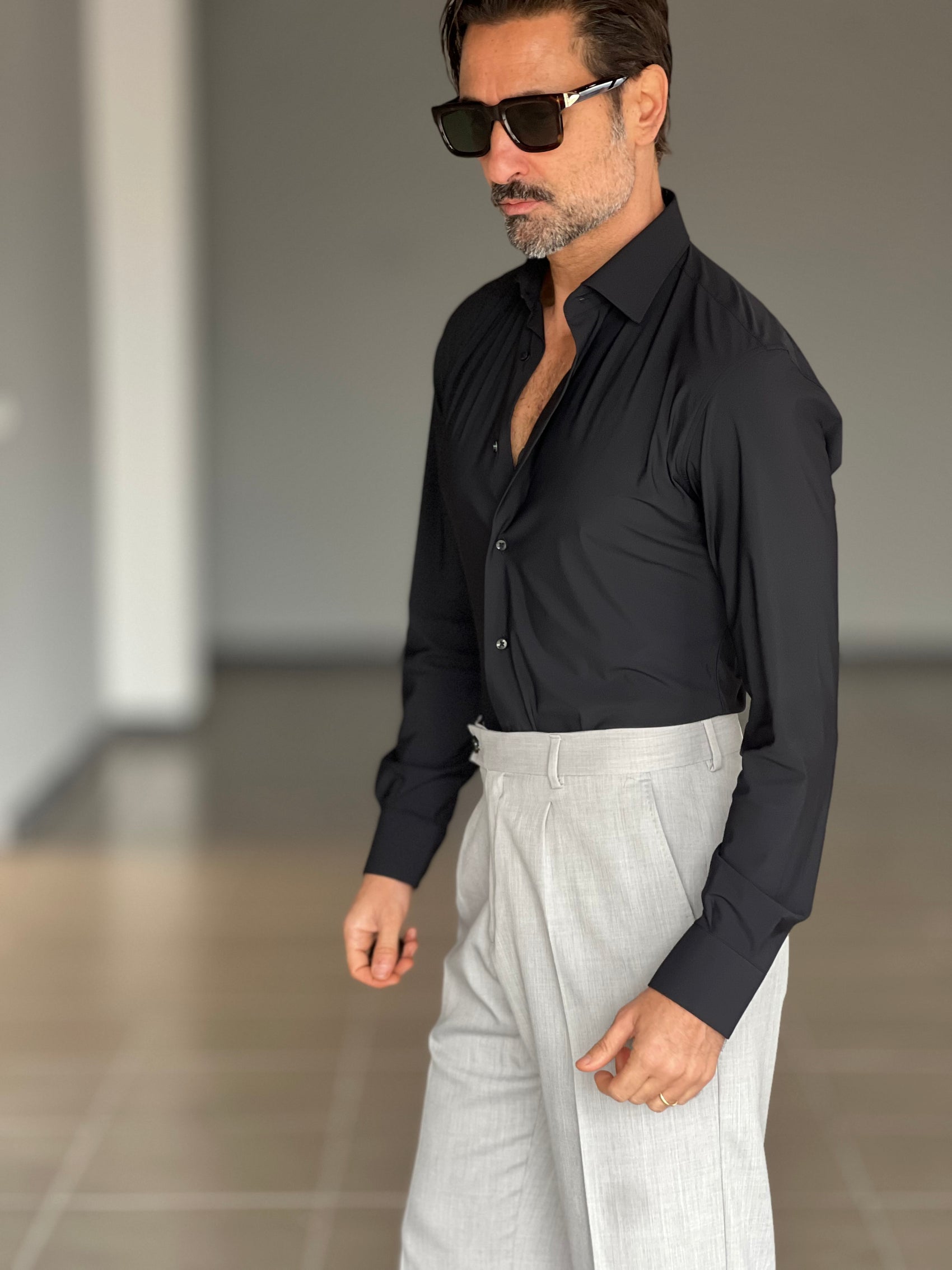 CAMICIA DEPOT NERA   EFFETTO MAGLINA  COTONE DOPPIO RITORTO 006