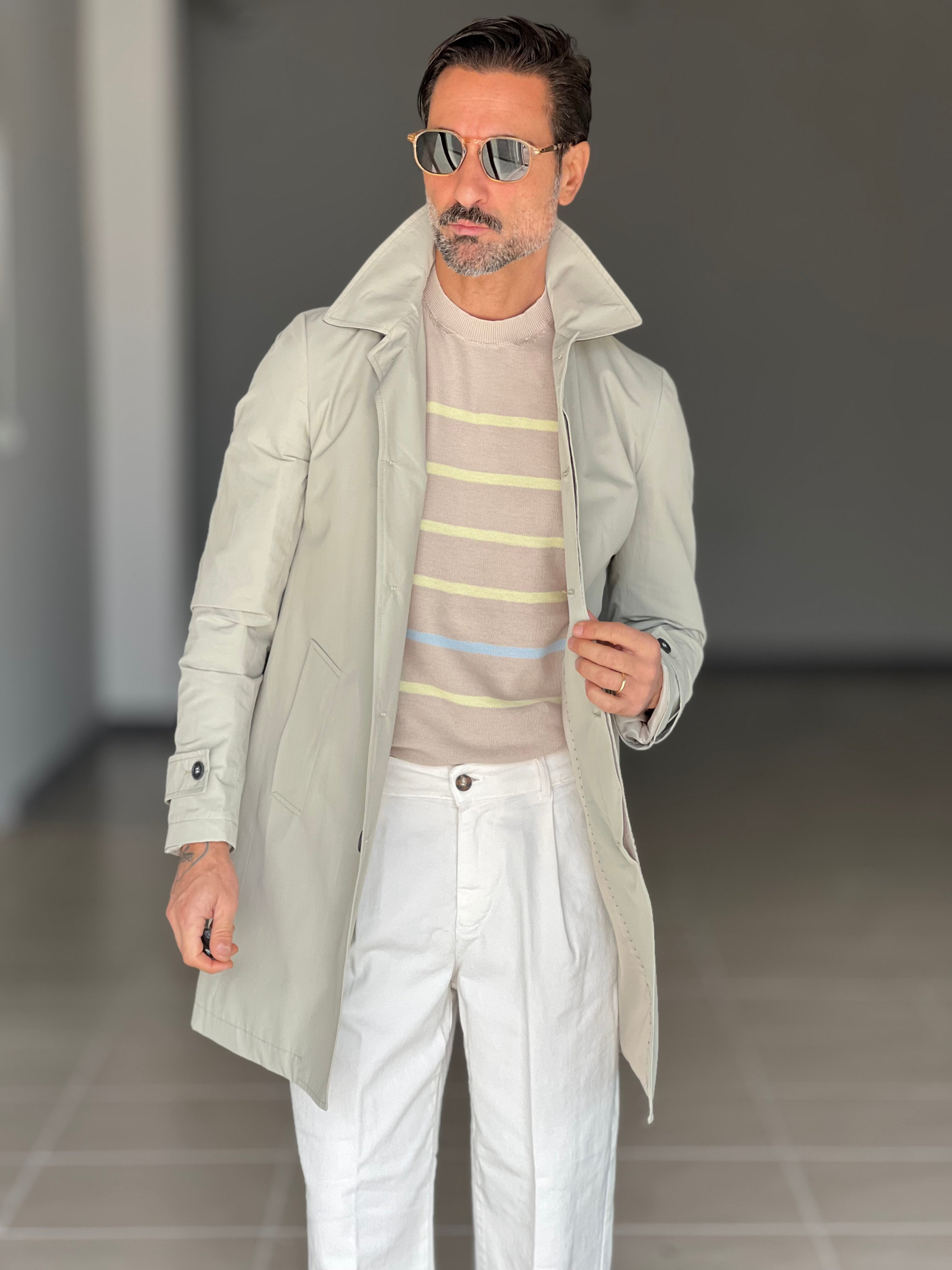 TRENCH BEIGE TESSUTO TECNICO IMPERMIABILE COLLO CAMICIA