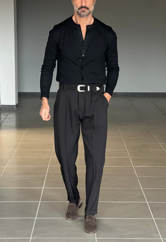BLACK CHAIN ​​VISCOSE TROUSERS