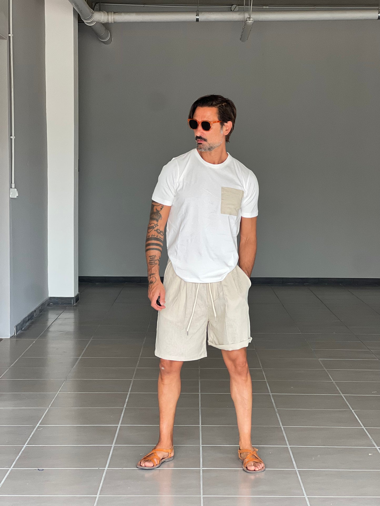 BERMUDA BEIGE  MISTO LINO