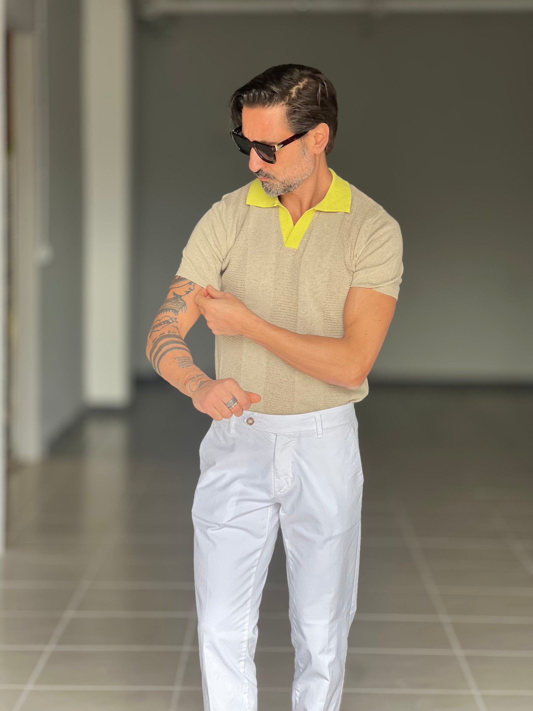 POLO CAMMELLO COLLO  CONTRASTO GIALLO  TELAMIRA