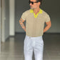 POLO CAMMELLO COLLO  CONTRASTO GIALLO  TELAMIRA