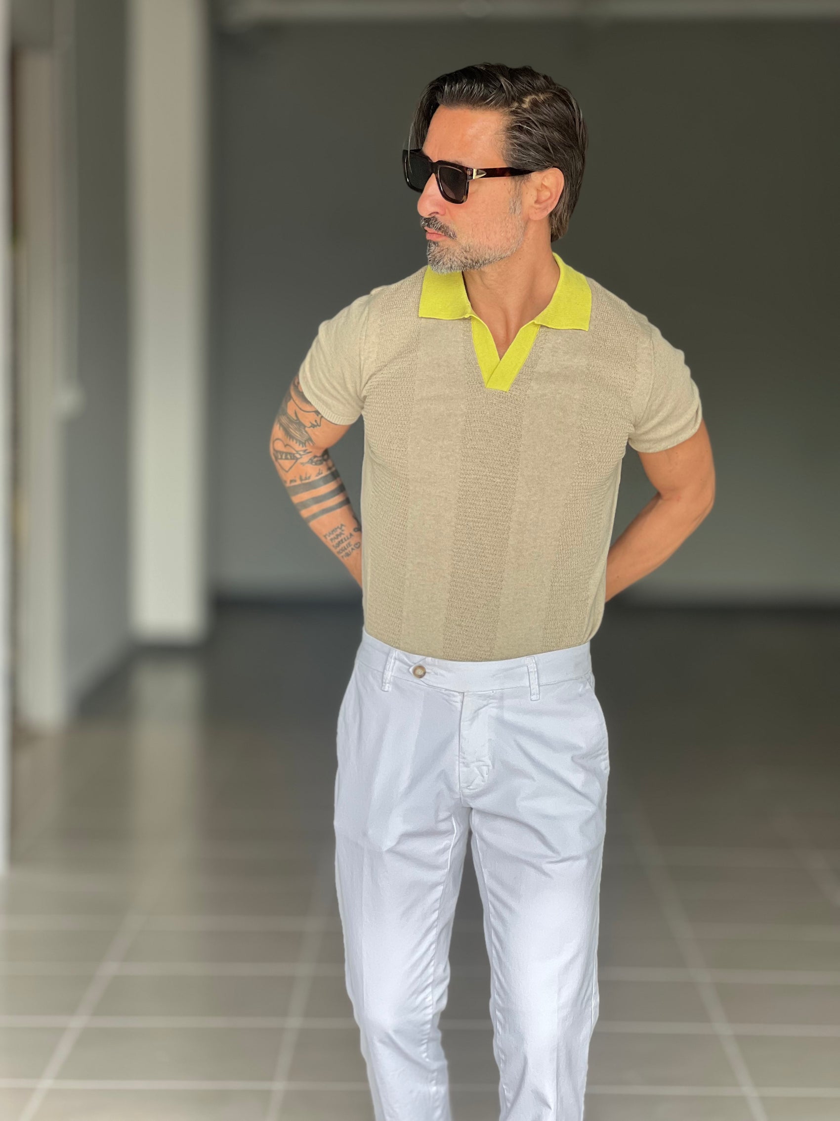 POLO CAMMELLO COLLO  CONTRASTO GIALLO  TELAMIRA