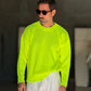 PULLOVER GIALLO FLUO  OVERFIT TESSUTO  MISTO EFFETTO SHETTLAND