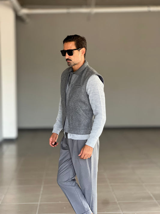 GILET  GRIGIO   PANNO E PIUMINO REVERSIBILE