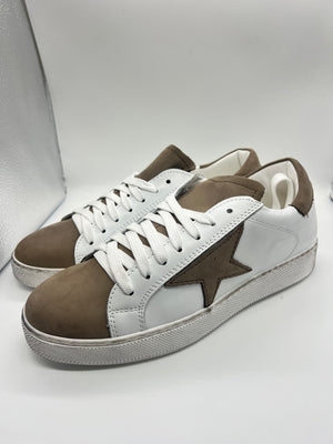 LEATHER AND SUEDE SNEAKERS WITH YELLOW CAP