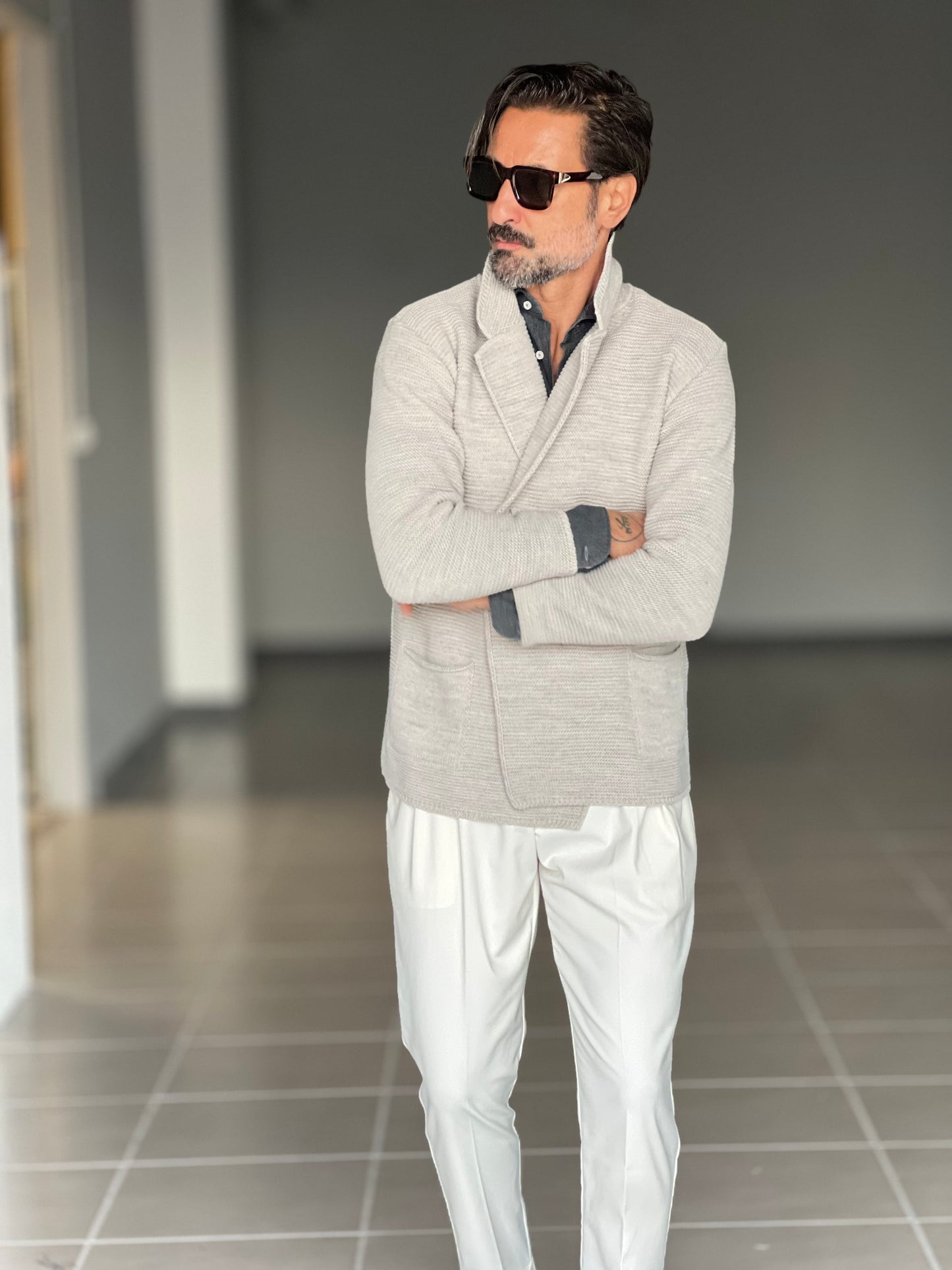 BEIGE COTTON OPEN CARDIGAN