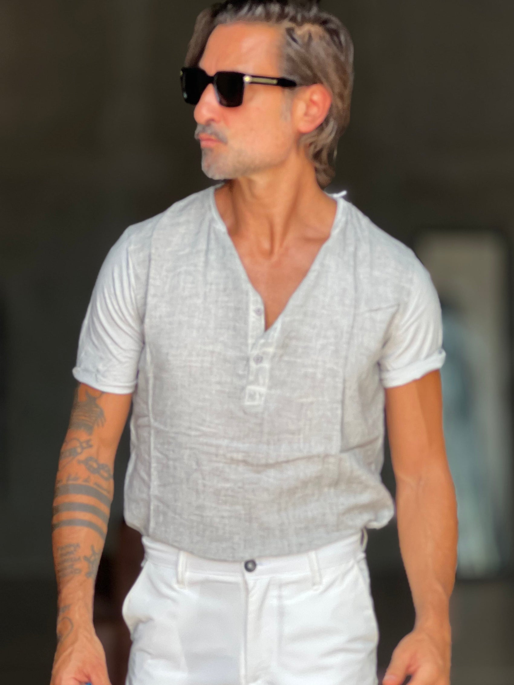 T SHIRT SERAFINO GRIGIO MISTO LINO