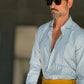 CAMICIA MILLERIGHE VERDE  STRETCH POPELINE DI COTONE