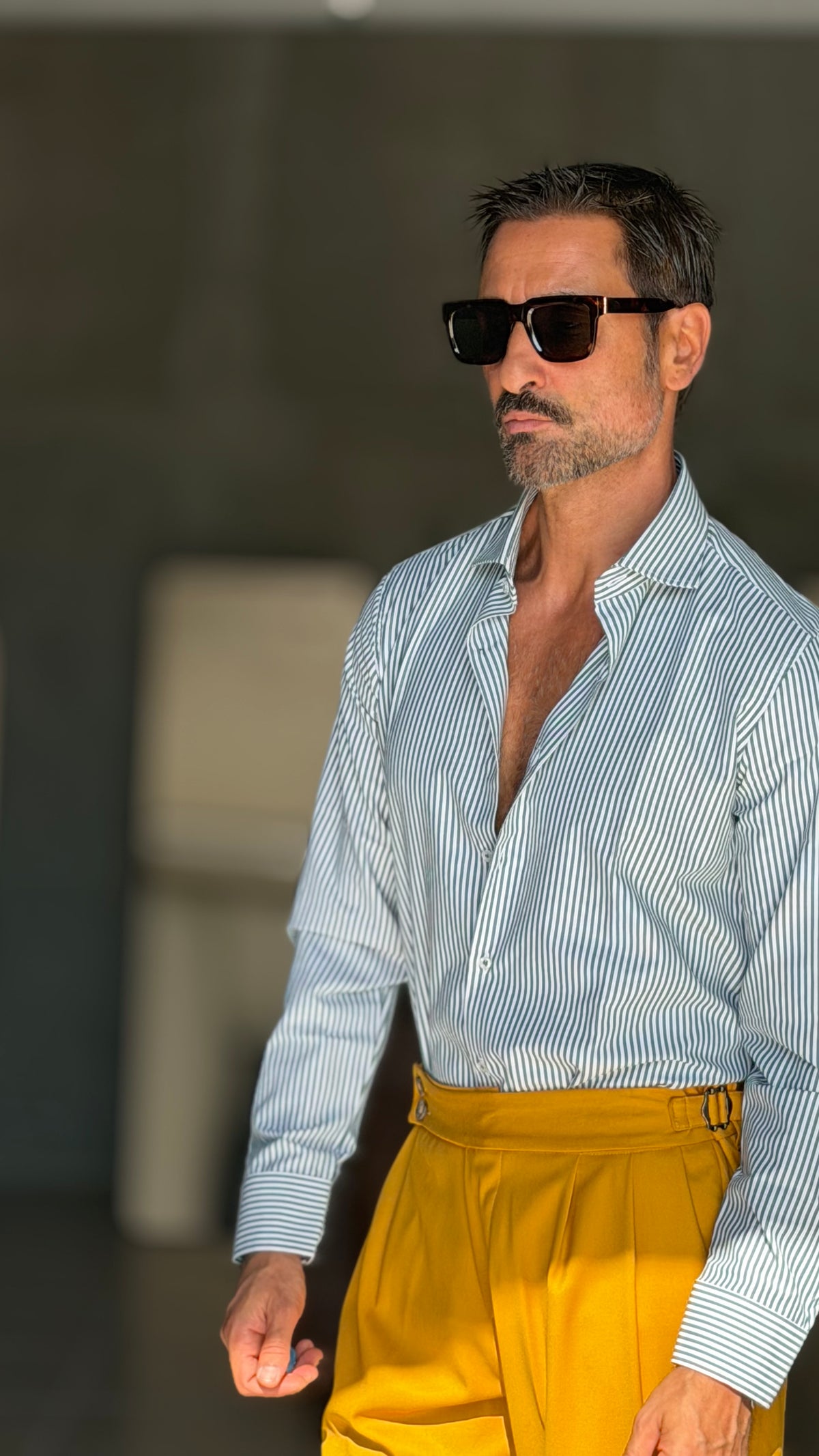 CAMICIA MILLERIGHE VERDE  STRETCH POPELINE DI COTONE
