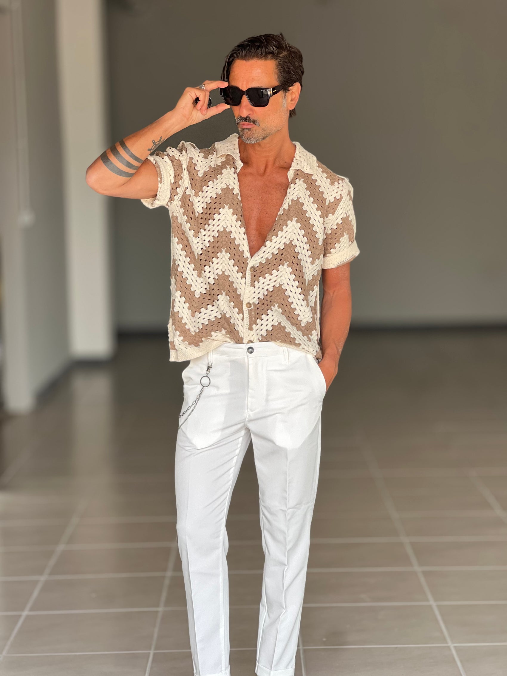 WHITE VISCOSE TROUSERS WITH REGULAR BOTTOM