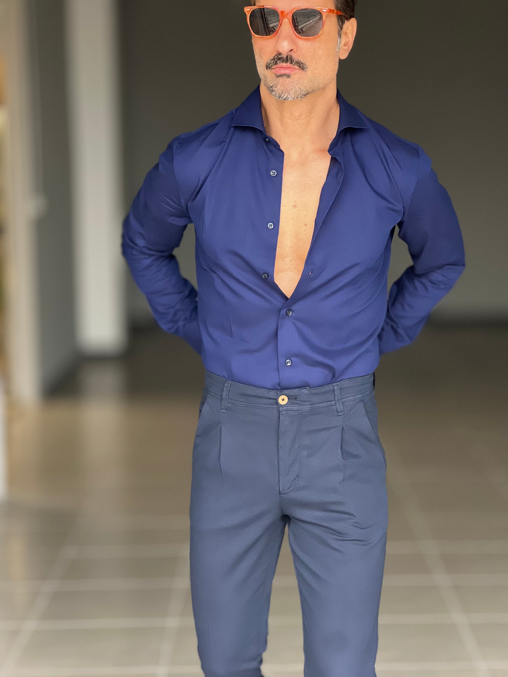 PANTALONE  PINCES  BLU NAVY  GABARDINE DI COTONE G PLAY