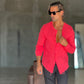 CAMICIA COREANA. ROSSA CORALLO GOFFRATA COTONE  EFFETTO LINO 278