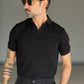 POLO NERA  LAVORAZIONE DIAGONALE  COLLO AMERICANO