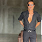 CAMICIA COREANA NERA  LINO