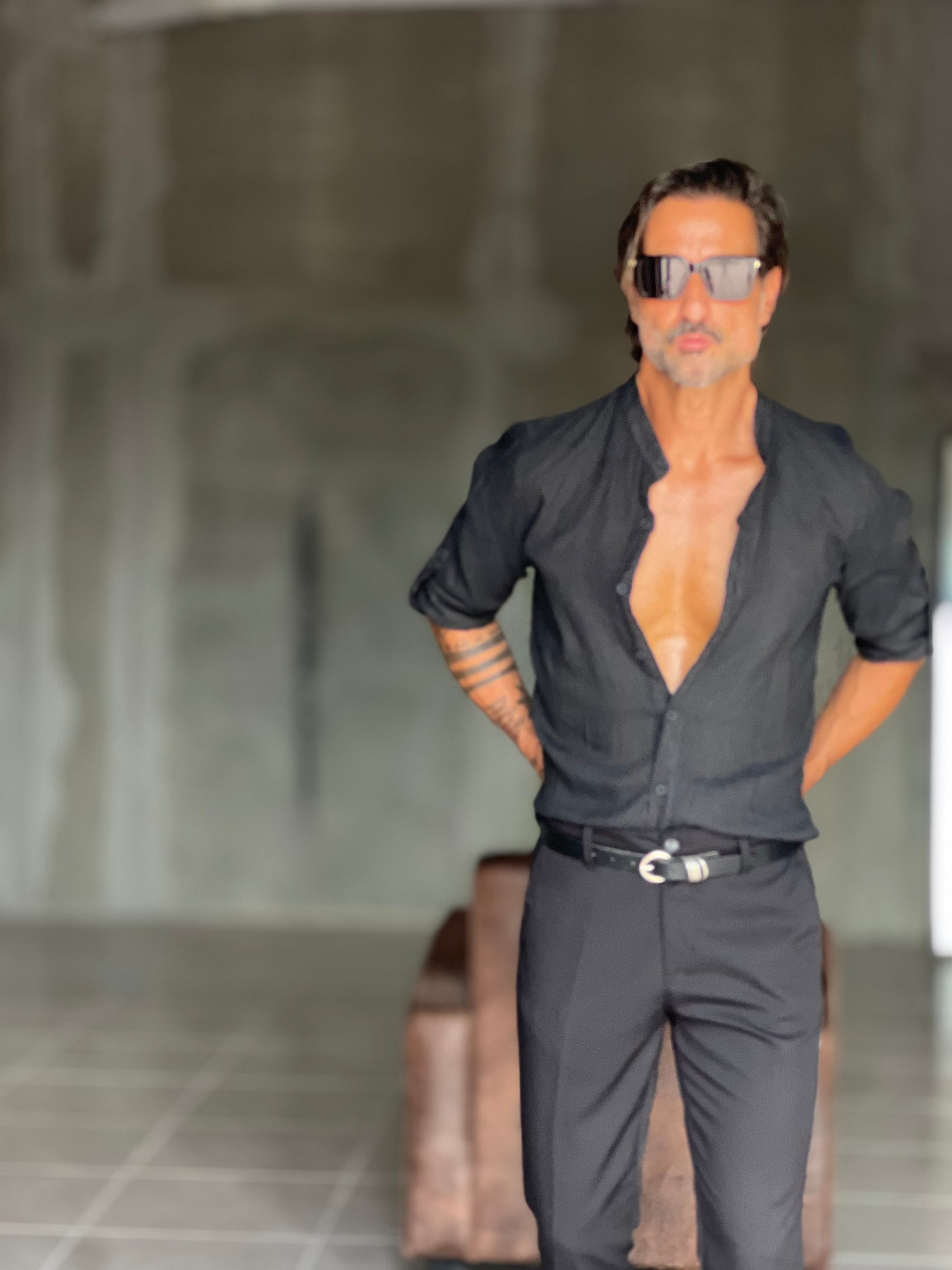 CAMICIA COREANA NERA  LINO