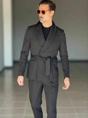 ABITO NERO DOPPIOPETTO VISCOSA CINTURA IN VITA 00122