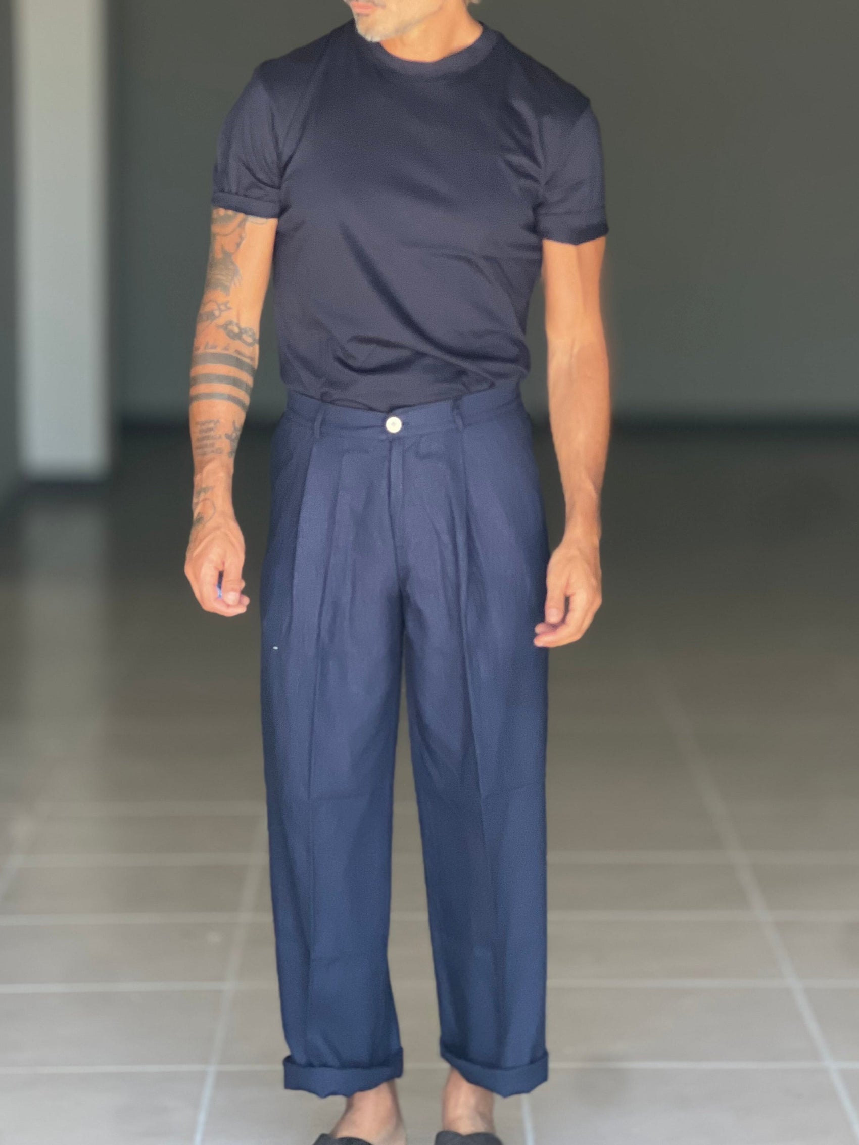 PANTAMOLLA BLU  MISTO LINO PINCES