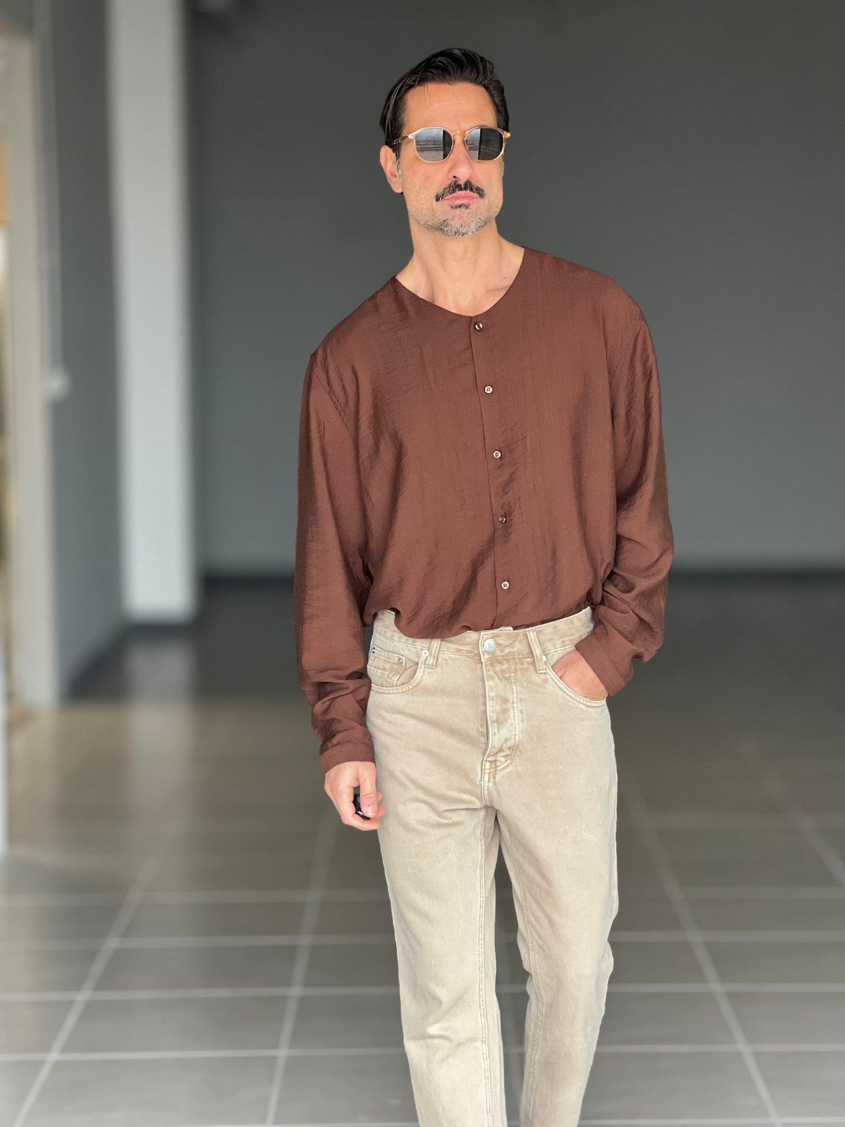 CAMICIA MORO COREANA GIROCOLLO COTENE VISCOSA