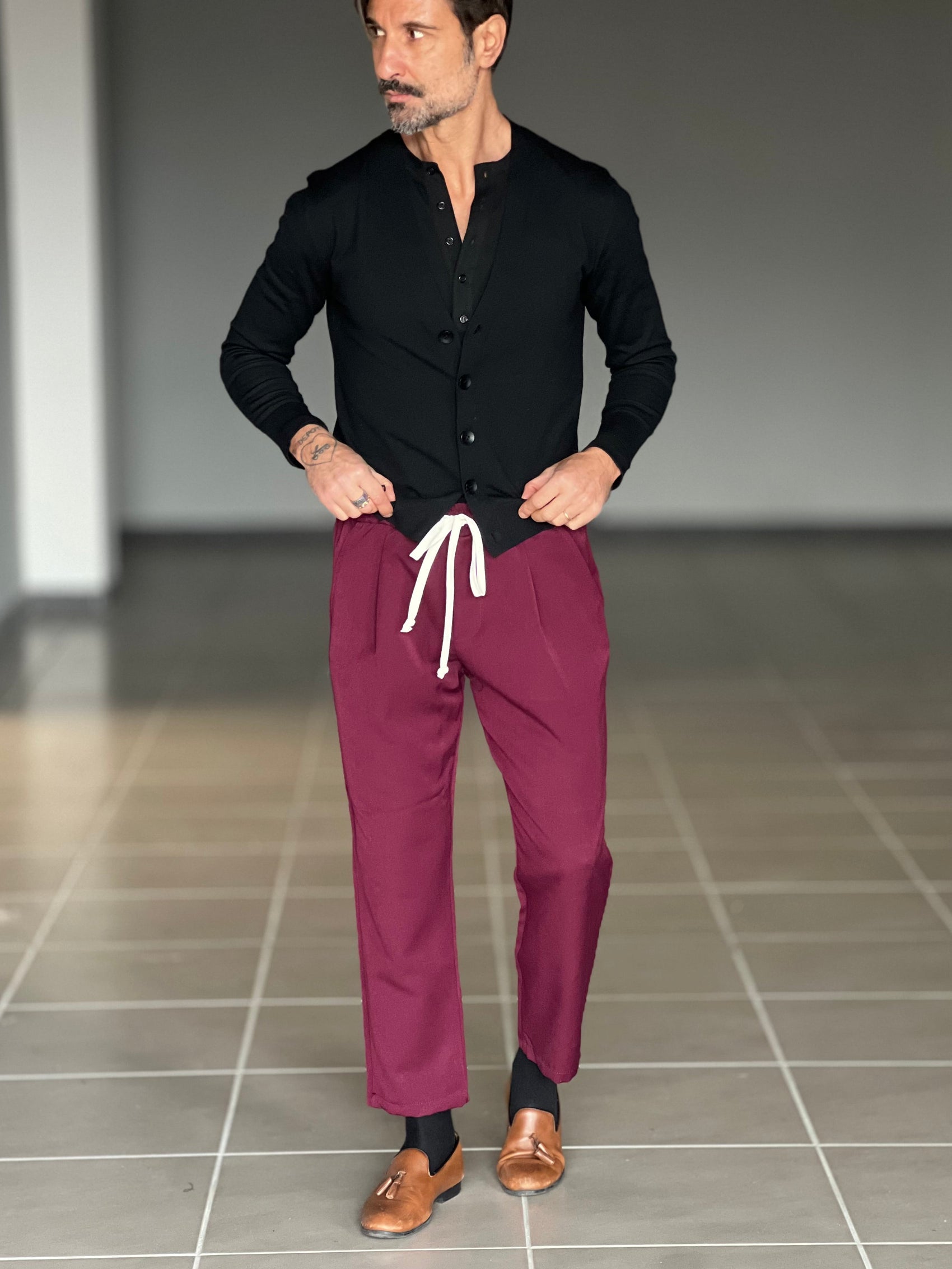 PANTALACCIO COLOR PRUGNA  LACCIO A CONTRASTO   VISCOSA E MISTI