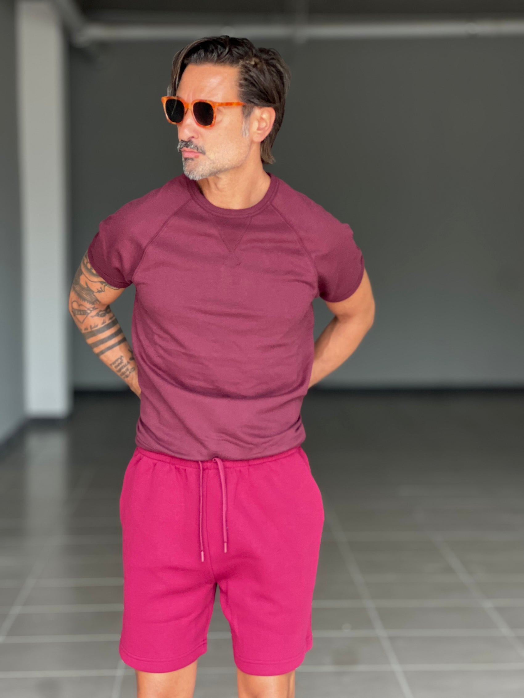 MAGLIA FELPA PRUGNA MEZZA MANICA