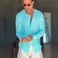 CAMICIA COREANA VERDE ACQUA GOFFRATA COTONE  EFFETTO LINO