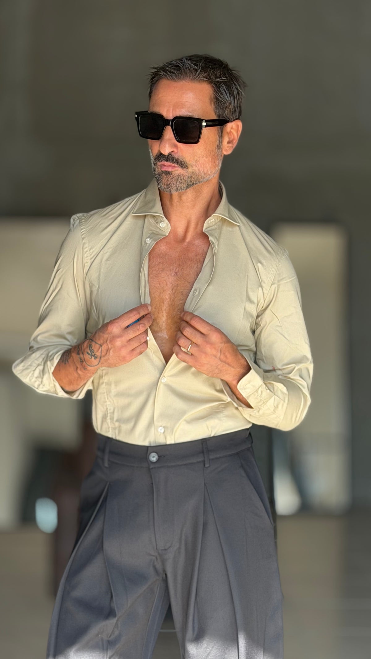 CAMICIA SABBIA STRETCH POPELINE DI COTONE SLIMFIT 345