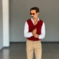 GILET  MAGLIA ROSSO   TRECCIA INGLESE