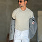 GIACCA  GRIGIA SPIGATA MONOPETTO TESSUTO OPERATO